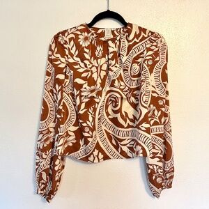 Joie Floral Print Blouse Brown Cream Size Small Cropped NWOT